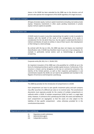 Investment Vehicles - SICARs