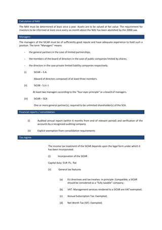 Investment Vehicles - SICARs