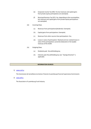 Investment Vehicles - SICARs