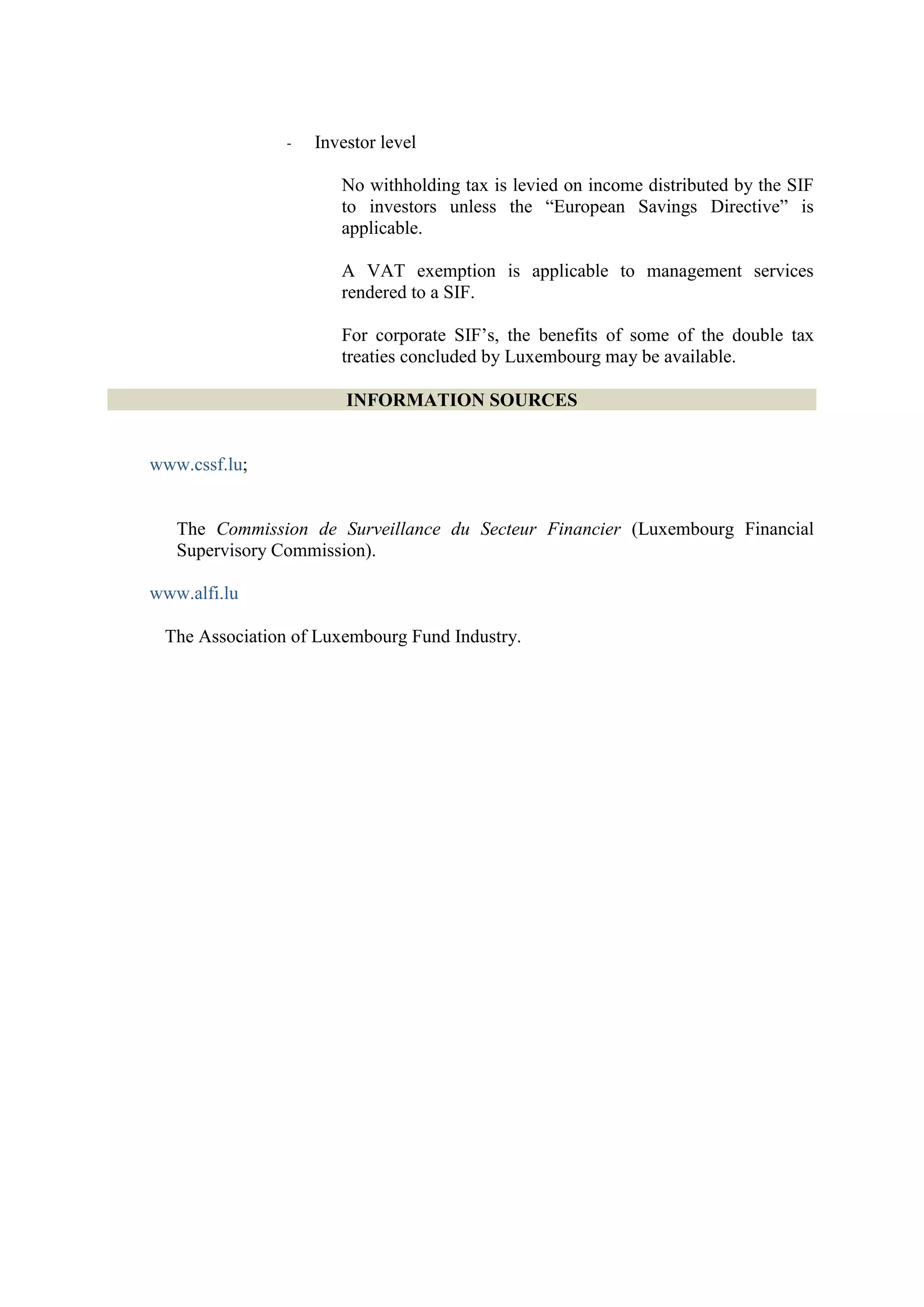 Luxembourg Investment Funds SIFs PDF