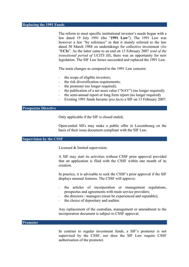 Luxembourg Investment Funds SIFs PDF