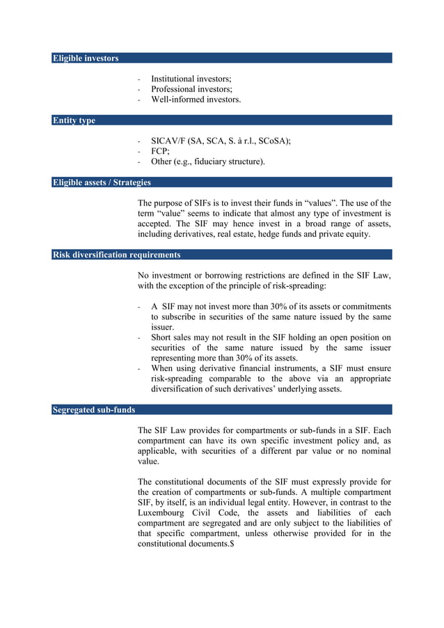 Luxembourg Investment Funds SIFs PDF