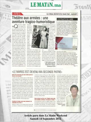 Article paru dans Le Matin Weekend	

     Samedi 14 Septembre 2012	

 