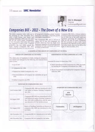 Articles on companies bill 2012 sir cof-icai