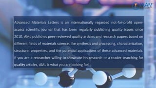 Advanced Materials Letters | Advanced Materials Letters – MCNNJO