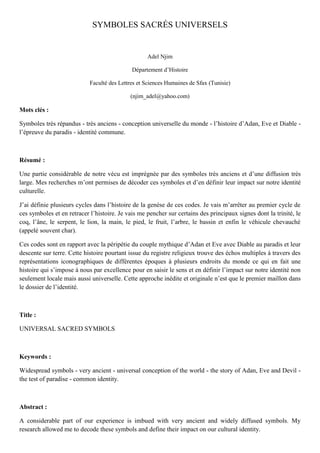 SYMBOLES SACRÉS UNIVERSELS
Adel Njim
Département d’Histoire
Faculté des Lettres et Sciences Humaines de Sfax (Tunisie)
(nj...