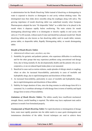 FORMULATION AND EVALUATION OF MOUTH DISSOLVING TABLETS OF CARVEDILOL | PDF