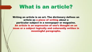 Article Writing.pdf CLASS 12 ENGLISH Guide | PDF