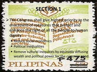 SECTION 1The Congress shall give highest priority to the enactment of measures that protect and enhance the right of all the people to human dignity