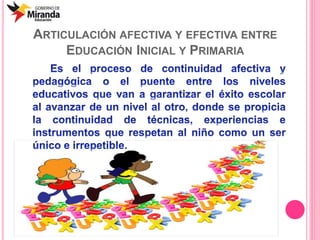 ARTICULACIÓN AFECTIVA Y EFECTIVA ENTRE
EDUCACIÓN INICIAL Y PRIMARIA
 