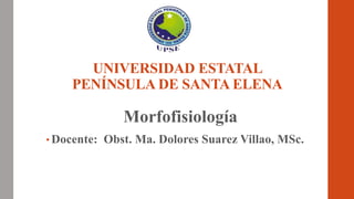 UNIVERSIDAD ESTATAL
PENÍNSULA DE SANTA ELENA
Morfofisiología
• Docente: Obst. Ma. Dolores Suarez Villao, MSc.
 