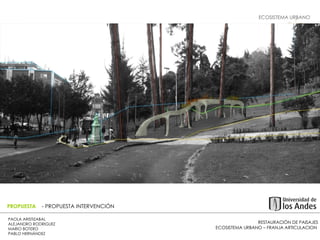 RESTAURACIÓN DE PAISAJES ECOSISTEMA URBANO – FRANJA ARTICULACION  PAOLA ARISTIZABAL  ALEJANDRO RODRIGUEZ  MARIO BOTERO  PABLO HERNÁNDEZ  PROPUESTA  - PROPUESTA INTERVENCIÓN ECOSISTEMA URBANO  FRANJA ARTICULACION  