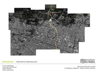 RESTAURACIÓN DE PAISAJES ECOSISTEMA URBANO – FRANJA ARTICULACION  PAOLA ARISTIZABAL  ALEJANDRO RODRIGUEZ  MARIO BOTERO  PABLO HERNÁNDEZ  INTERVENCIÓN  - PROPUESTA INTERVENCIÓN LOCALIZACIÓN  - PROPUESTA INTERVENCIÓN INTERVENCION   