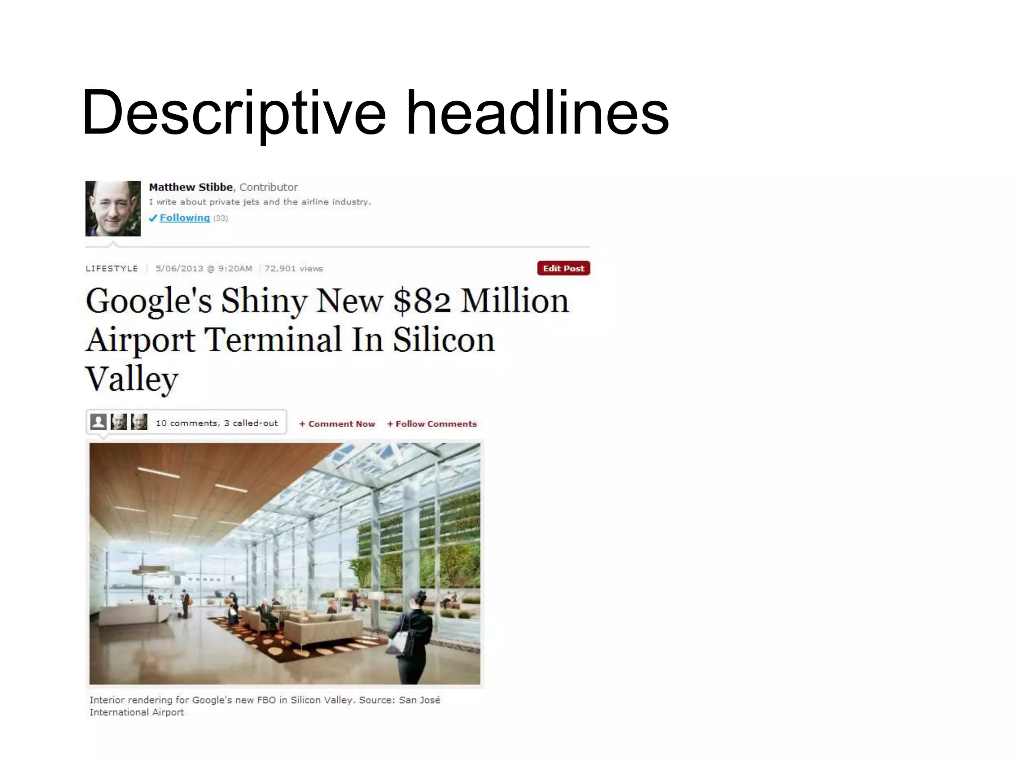 Descriptive headlines
 