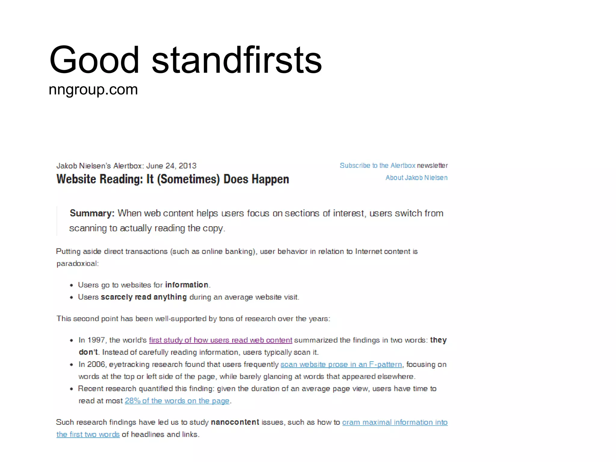 Good standfirsts
nngroup.com
 