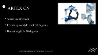 ARTEX CN
• “click”-centric lock
• Fixed avg condyle track 35 degrees
• Bennet angle 0- 20 degrees
 