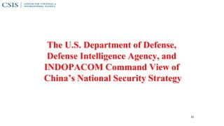 The U.S. Department of Defense,
Defense Intelligence Agency, and
INDOPACOM Command View of
China’s National Security Strategy
32
 