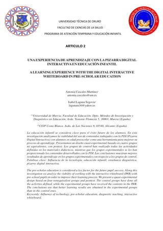 UNIVERSIDAD TÉCNICA DE ORURO
FACULTAD DE CIENCIAS DE LA SALUD
PROGRAMA DE ATENCIÓN TEMPRANA Y EDUCACIÓN INFANTIL
ARTICULO 2
 