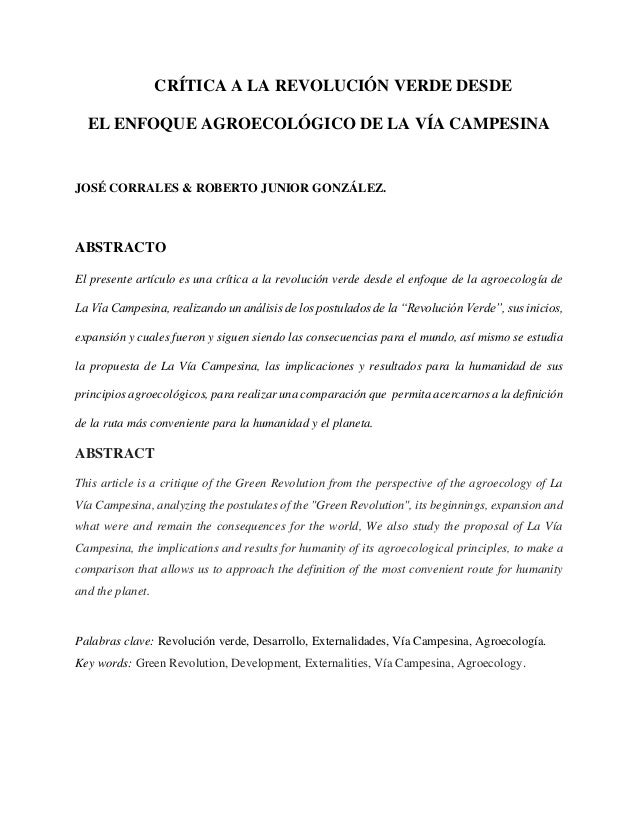 Critica A La Revolucion Verde Desde El Enfoque Agroecologico De La Vi