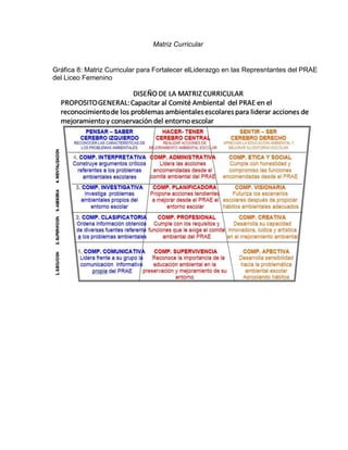 Matriz Curricular


Gráfica 8: Matriz Curricular para Fortalecer elLiderazgo en las Represntantes del PRAE
del Liceo Femenino
 