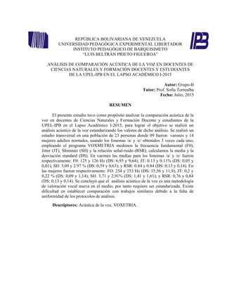 REPÚBLICA BOLIVARIANA DE VENEZUELA
UNIVERSIDAD PEDAGÓGICA EXPERIMENTAL LIBERTADOR
INSTITUTO PEDAGÓGICO DE BARQUISIMETO
“LU...