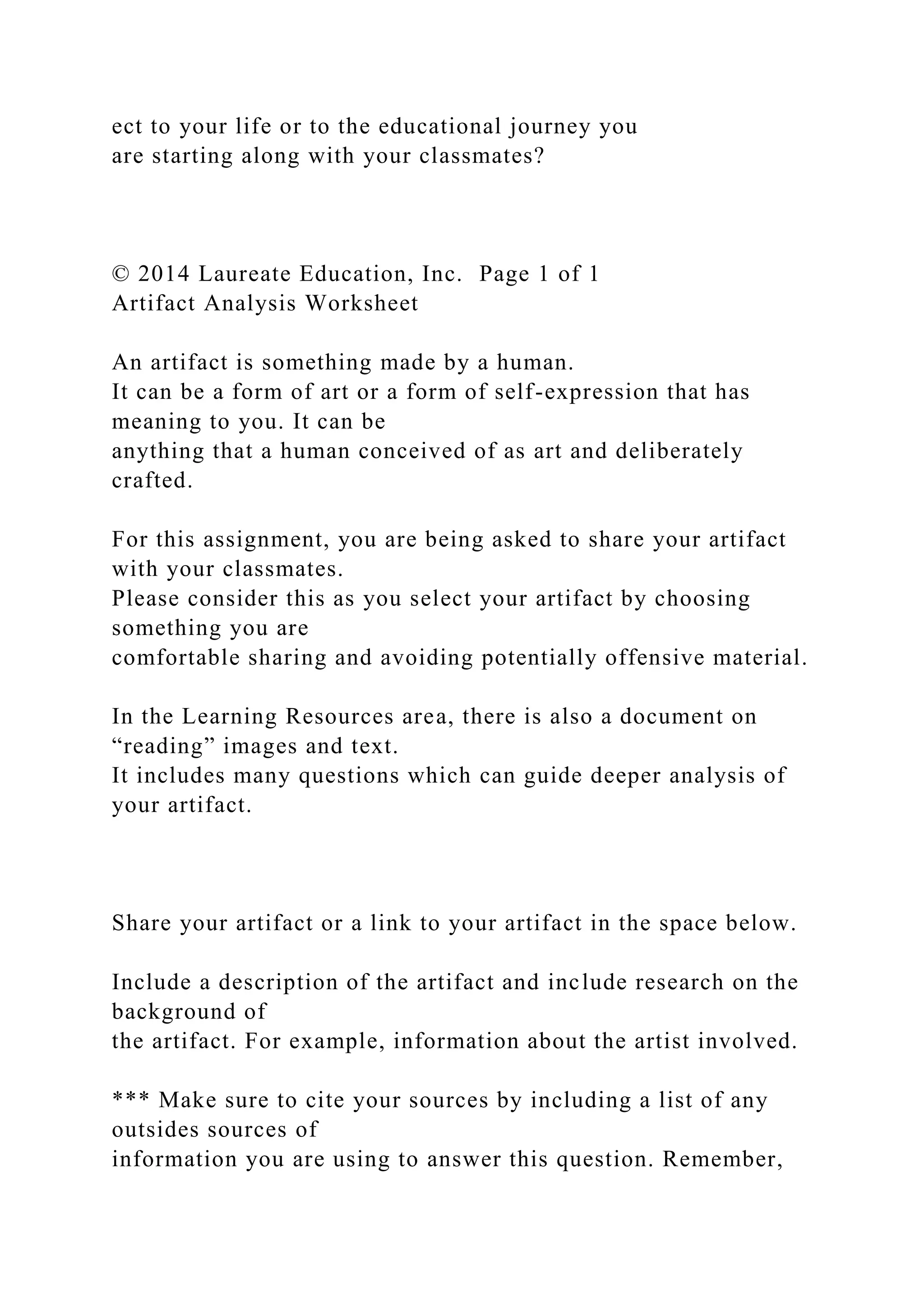 Artifact Analysis WorksheetAn artifact is something made by a hu.docx