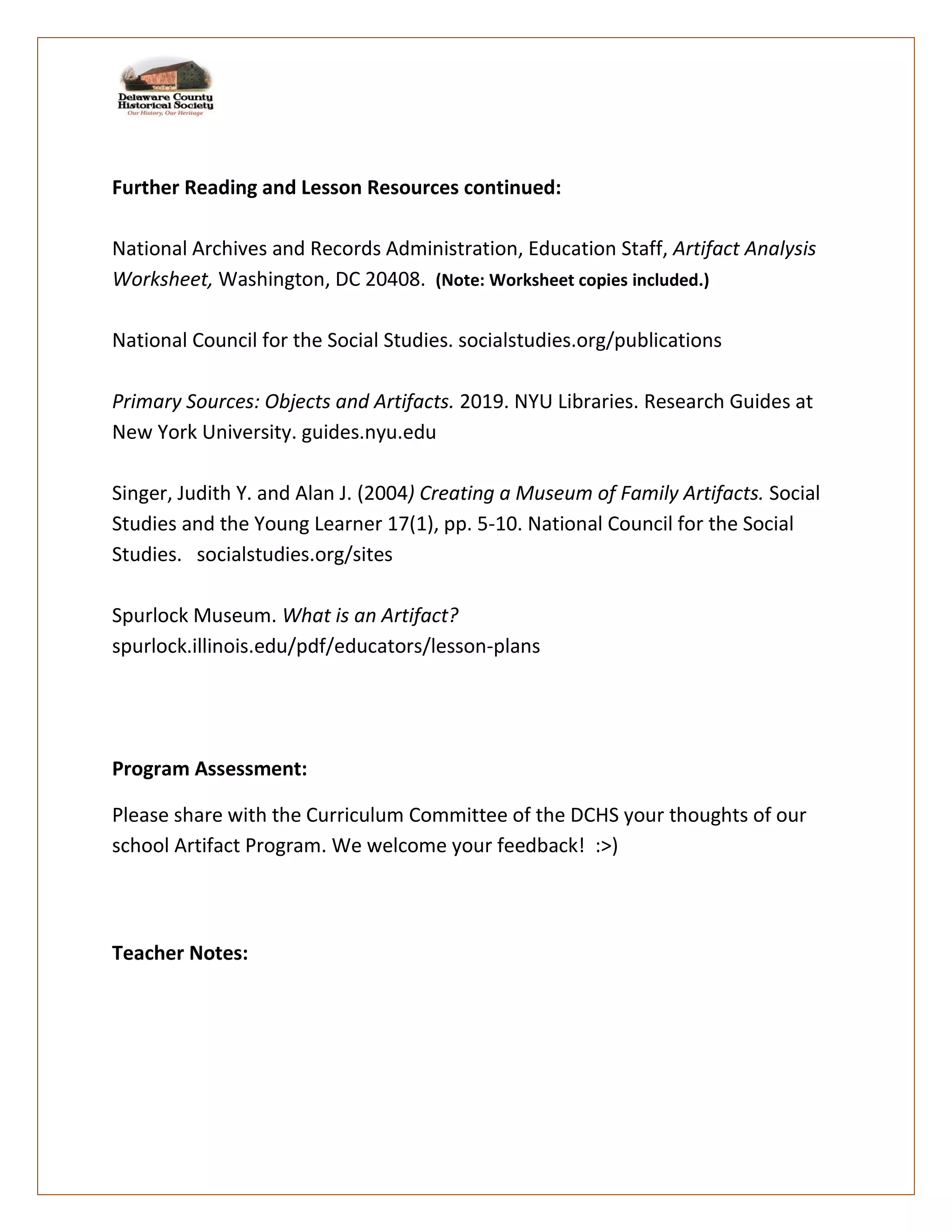Artifact Lesson Plan Grade 3 | PDF