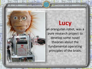 Lucy
an orangutan robot, was a
 pure research project to
   develop some novel
    theories about the
 fundamental operating
  principles of the brain.
 