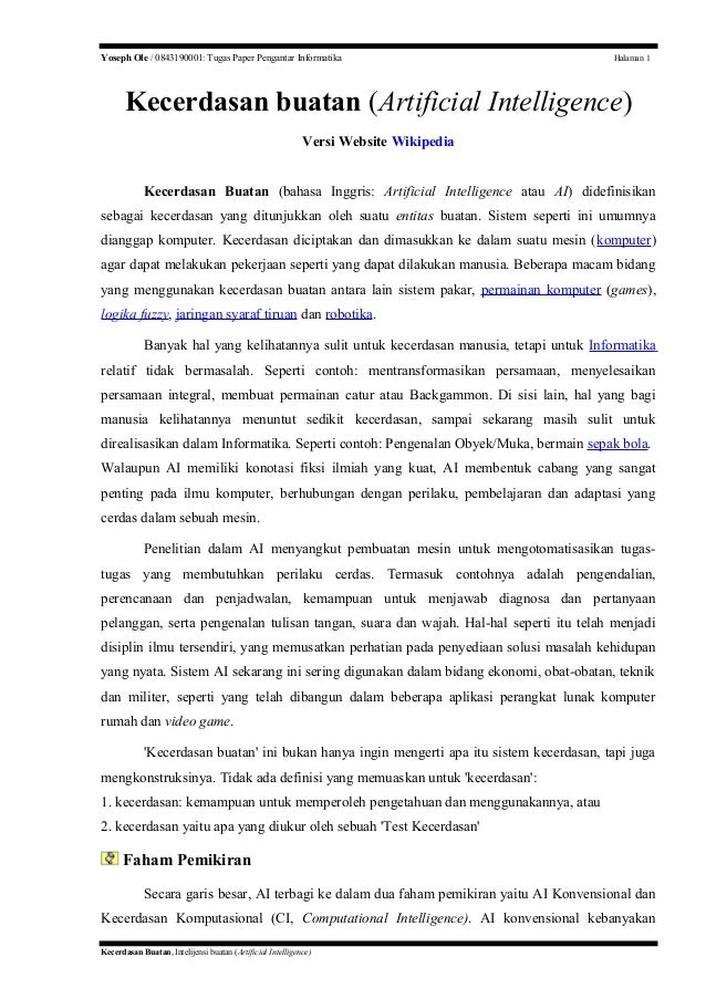 Artificial Intelligence Kecerdasan Buatan