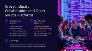 Cross-Industry
Collaboration and Open-
Source Platforms
Collaboration
Benefits
Partnerships across
industries enhance
innovation, mitigate risks,
accelerate time-to-market,
and expand market reach.
Open-Source
Platforms
These platforms lower
barriers, foster knowledge
sharing, and build
communities that drive AV
technology forward.
Challenges
Issues include intellectual property protection, cultural
differences, data privacy, and governance complexities.
 