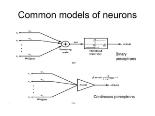 Common models of neurons
Binary
perceptrons
Continuous perceptrons
 