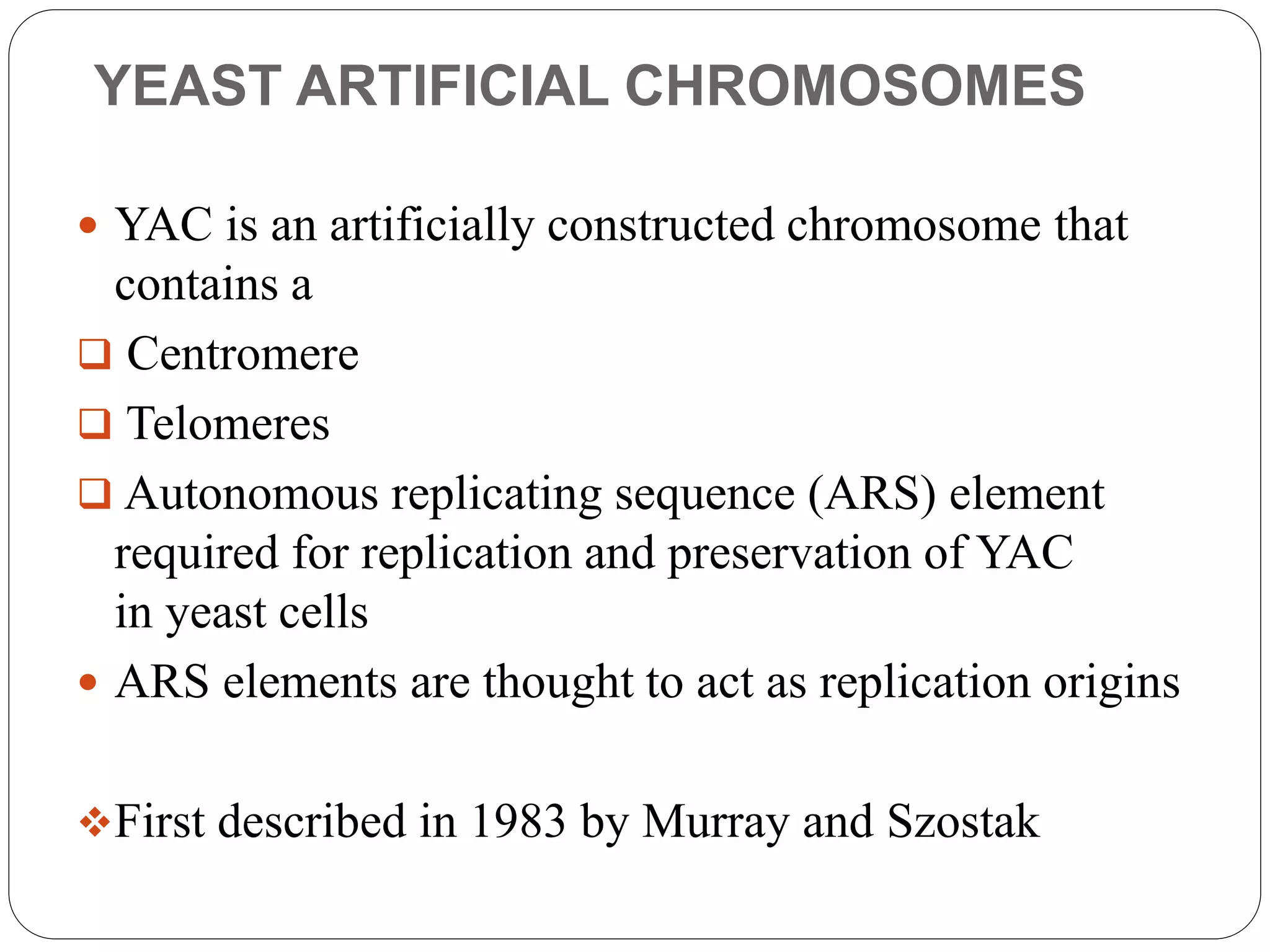 Yeast Artificial Chromosomes (YACs) | PPTX