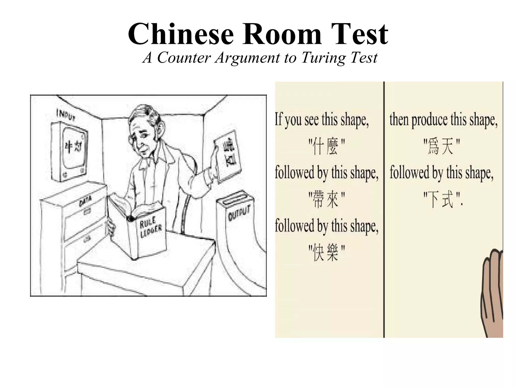 Chinese Room Test
A Counter Argument to Turing Test

 