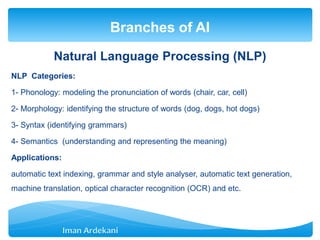 Natural Language Processing (NLP)
NLP Categories:
1- Phonology: modeling the pronunciation of words (chair, car, cell)
2- ...