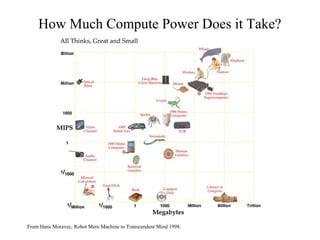 How Much Compute Power Does it Take?
From Hans Moravec, Robot Mere Machine to Transcendent Mind 1998.
 