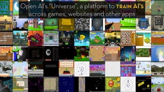 Open AI’s “Universe”, a platform to train AI's  
across games, websites and other apps
 