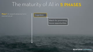 The maturity of AI in 5 phases
Cognition
Phase 1: In research phase but not in
practical use yet
Watch for promising
future opportunities
 