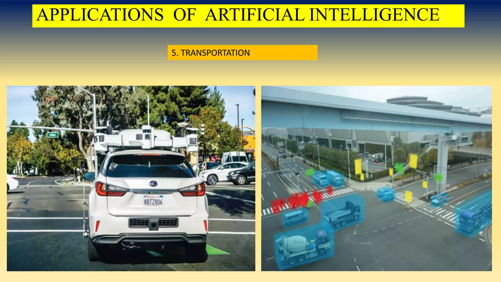 APPLICATIONS OF ARTIFICIAL INTELLIGENCE
5. TRANSPORTATION
 