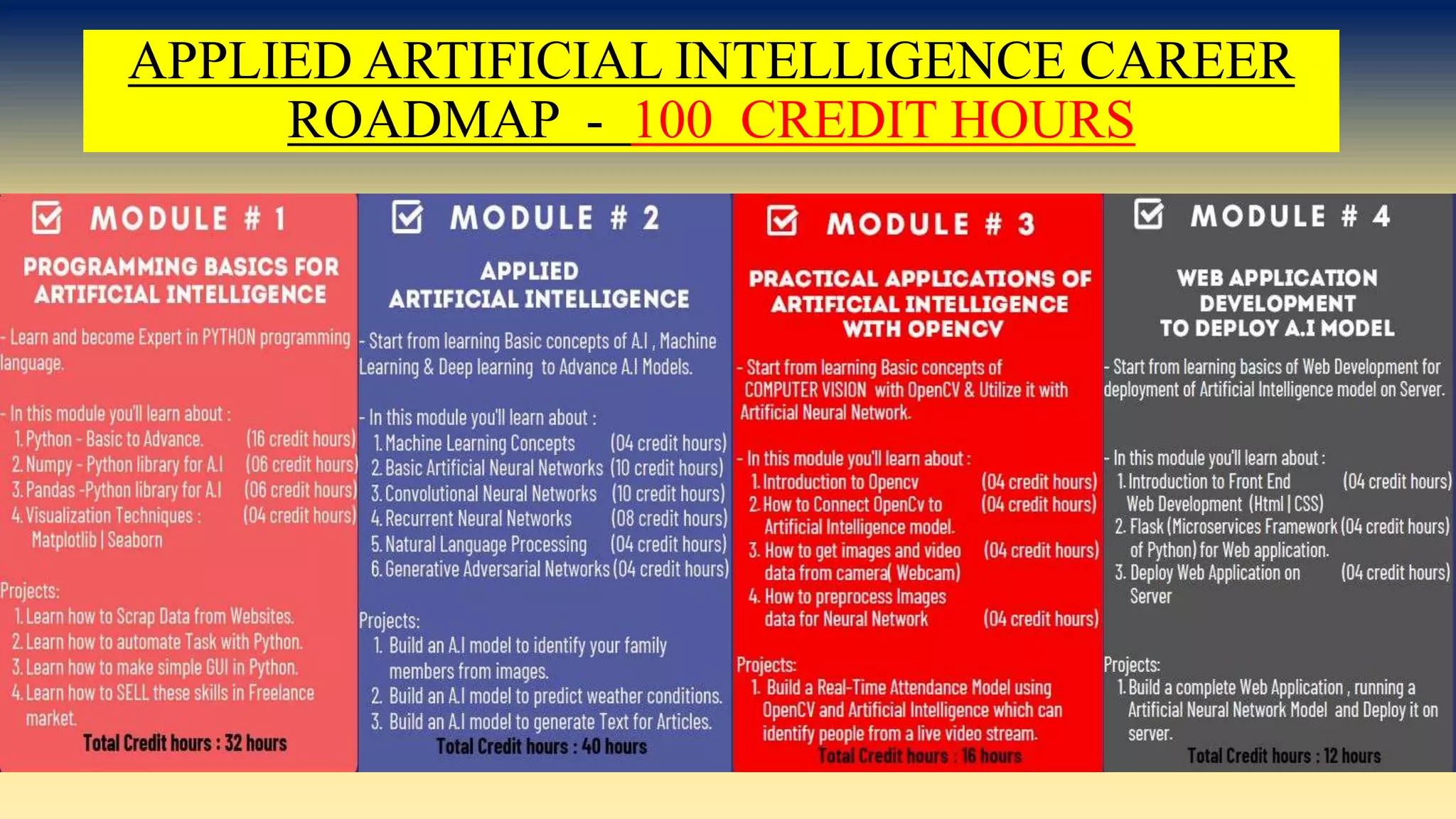 APPLIED ARTIFICIAL INTELLIGENCE CAREER
ROADMAP - 100 CREDIT HOURS
 