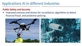 50
Public Safety and Security
 Improved cameras and drones for surveillance, algorithms to detect
financial fraud, and pr...