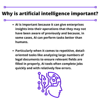 AI is important because it can give enterprises
insights into their operations that they may not
have been aware of previo...