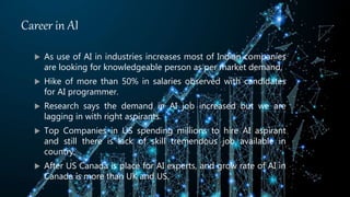  As use of AI in industries increases most of Indian companies
are looking for knowledgeable person as per market demand....