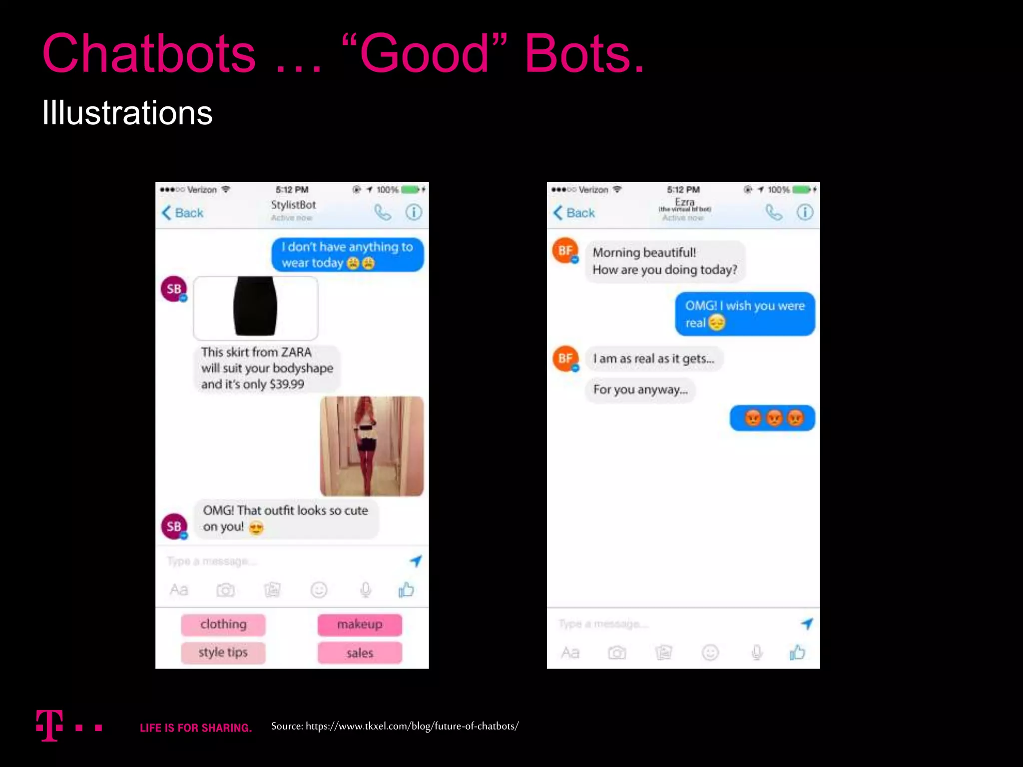 13
Chatbots … “Good” Bots.
Illustrations
Source: https://www.tkxel.com/blog/future-of-chatbots/
 