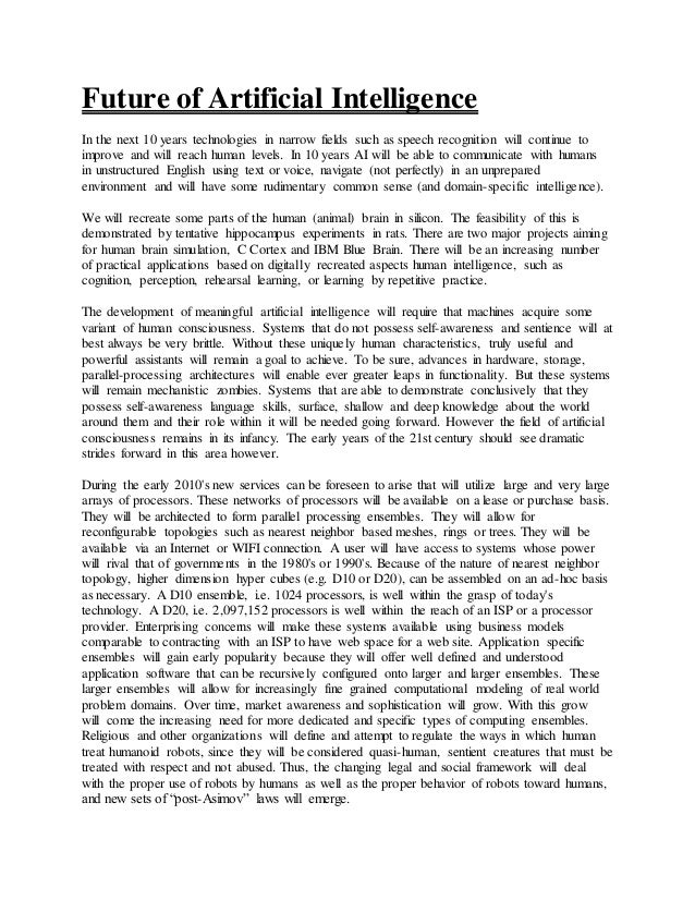 Artificial Intelligence Essays - Free Examples of Argumentative Research Paper Topics GradesFixer artificial intelligence essay