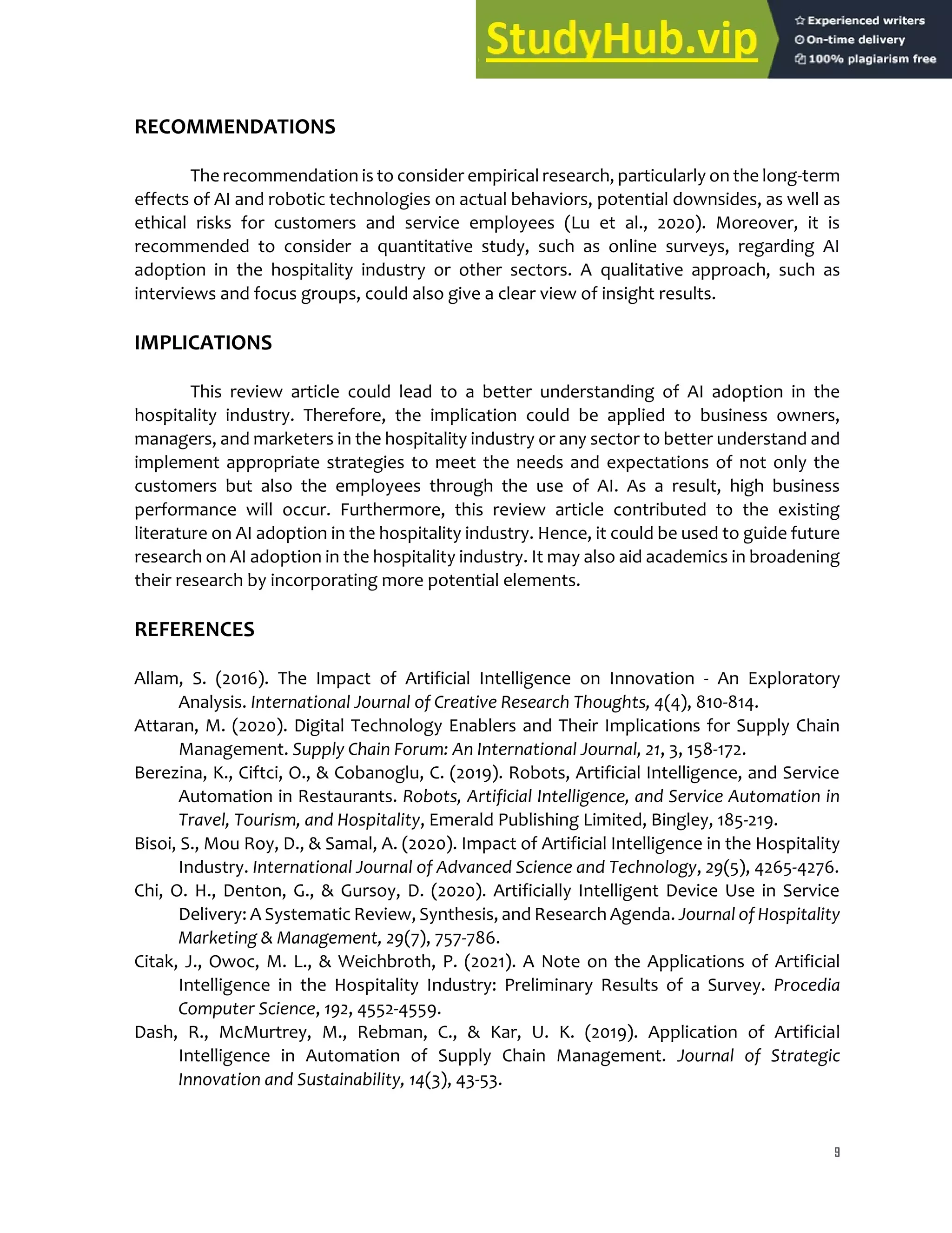Artificial Intelligence (AI) In The Hospitality Industry A Review ...