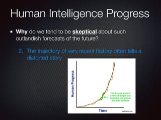 Why do we tend to be skeptical about such
outlandish forecasts of the future?
2. The trajectory of very recent history often tells a
distorted story
Human Intelligence Progress
 