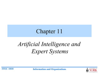 ITEC 1010 Information and Organizations
Chapter 11
Artificial Intelligence and
Expert Systems
 