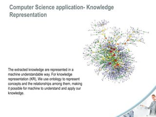 Computer Science application- Knowledge 
Representation 
The extracted knowledge are represented in a 
machine understanda...