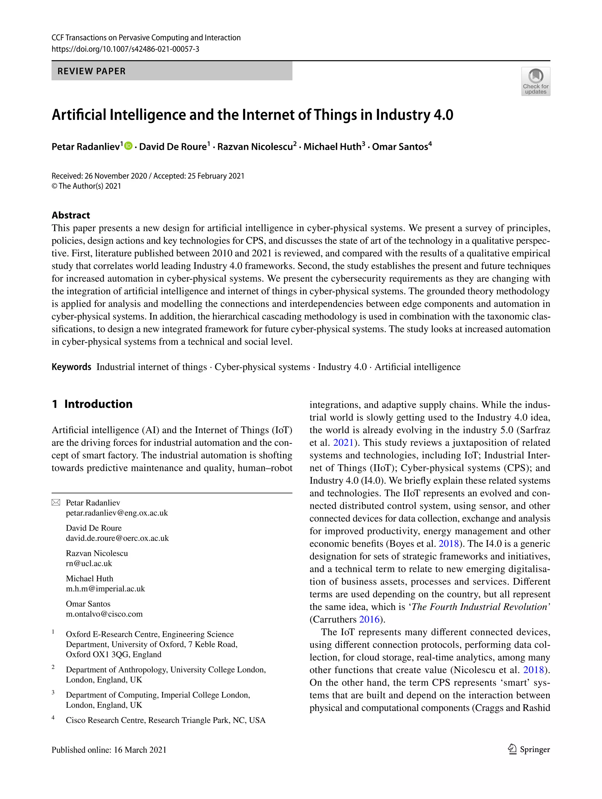 Artificial Intelligence and the Internet of Things in Industry 4.0 | PDF