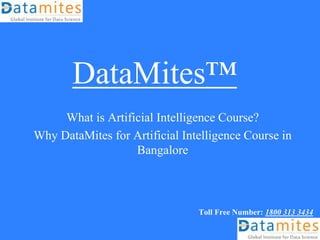 DataMites™
What is Artificial Intelligence Course?
Why DataMites for Artificial Intelligence Course in
Bangalore
Toll Free Number: 1800 313 3434
 